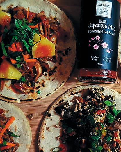 Jackfruit tacos with Japanese Miso Hot Sauce